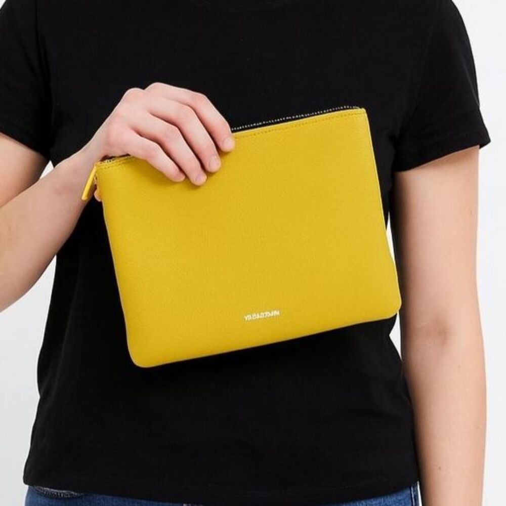 Doris & Jacky Mustard Yellow Genuine Leather Clutch Quiet Luxury Minimalist